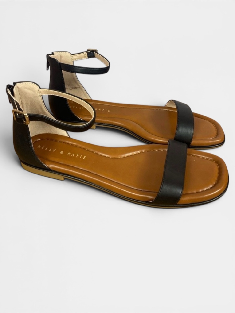 Kelly & Katie Black Ankle-Strap Toe Strap Flat Gladiator Sandals Shoes Sz 9